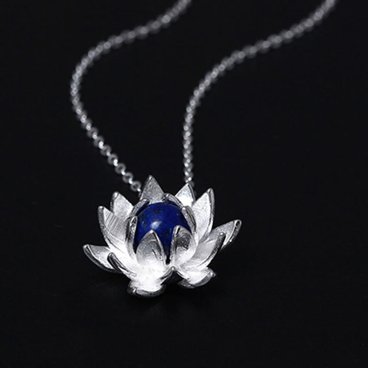 Buddha Stones 925 Sterling Silver Lazurite Lapis Lazuli Lotus Flower Self Care Necklace Pendant - image 5