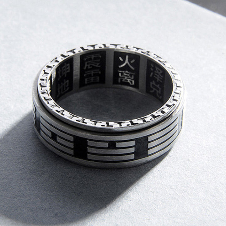 Buddha Stones Bagua Yin Yang Titanium Steel Balance Rotatable Ring