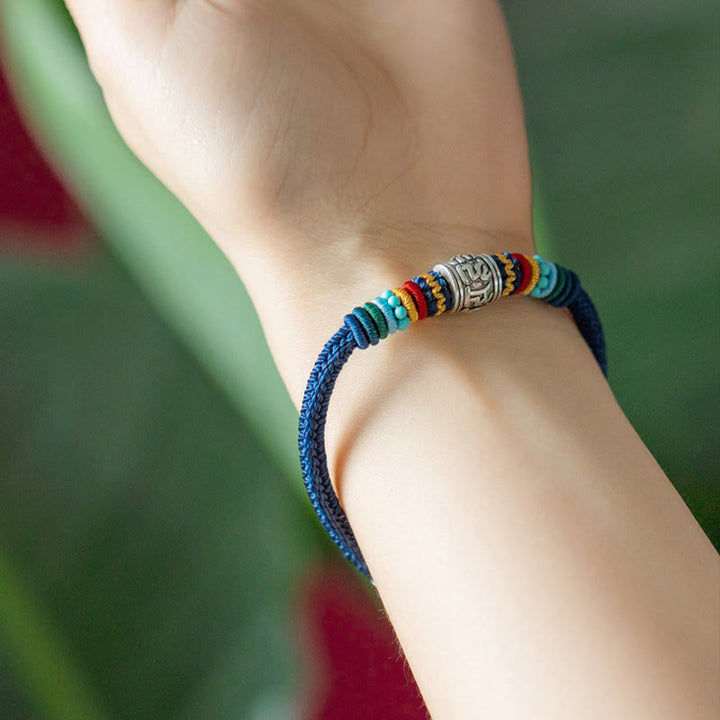 Buddha Stones Handmade 925 Sterling Silver Tibetan Om Mani Padme Hum Purity Braided Bracelet - image 9
