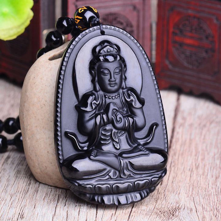 Buddha Stones Chinese Zodiac Obsidian Buddha Amulet Protection Pendant Necklace - image 6