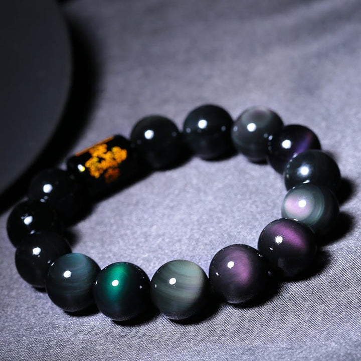 Buddha Stones "Sending Balance and Protection" Rainbow Obsidian Bracelet Includes Gift Message Card - image 10