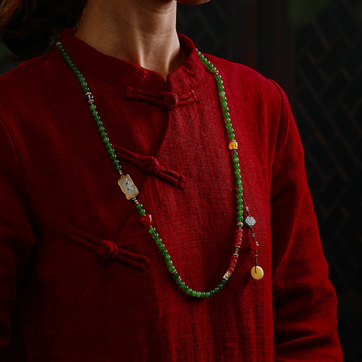 Buddha Stones 108 Mala Beads Cyan Jade Red Agate Laughing Buddha Luck Bracelet - image 11