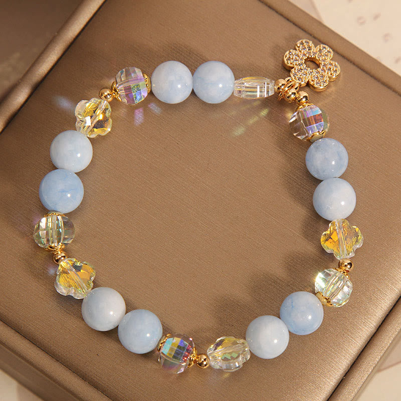 Buddha Stones Natural Aquamarine Flower Healing Crystal Bracelet