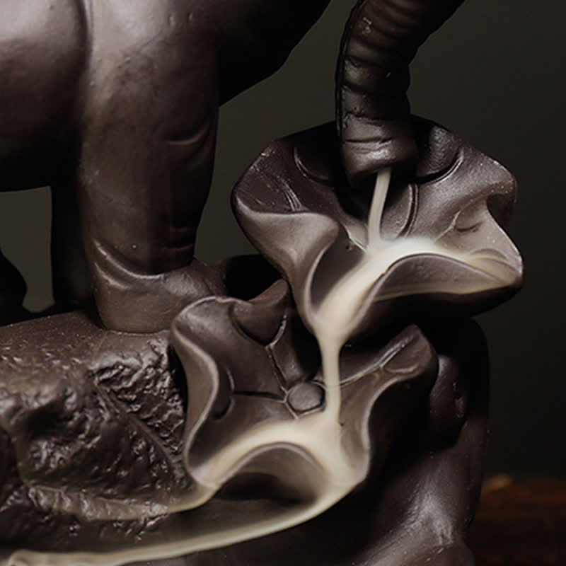 Tibetan Elephant Purple Clay Backflow Smoke Fountain Peace Healing Incense Burner Decoration - image 15