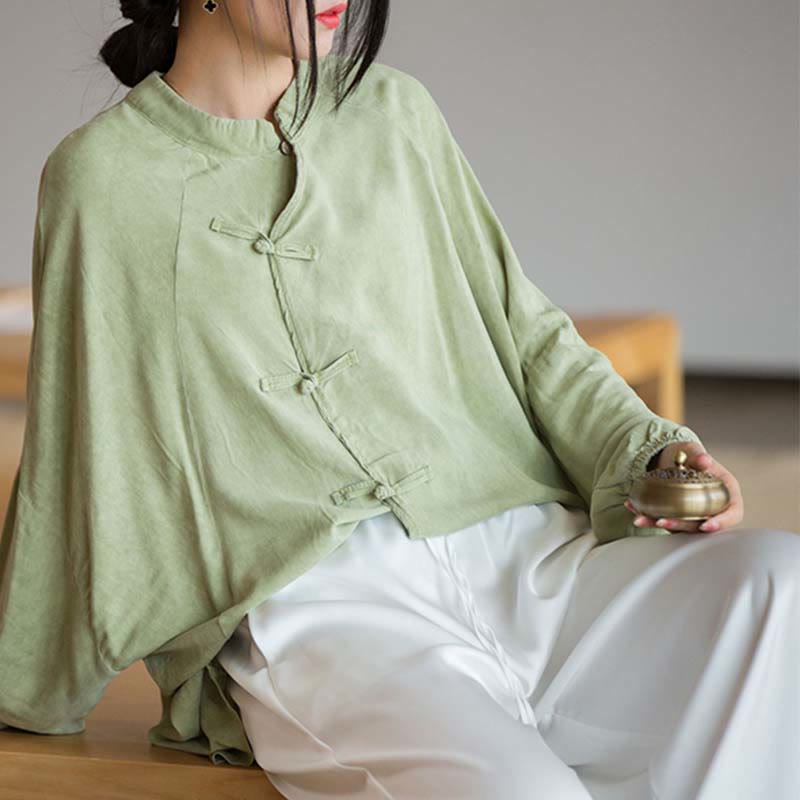 Buddha Stones Frog-Button Long Sleeve Shirt Zen Tai Chi Meditation Top Hanfu Clothing Jacket