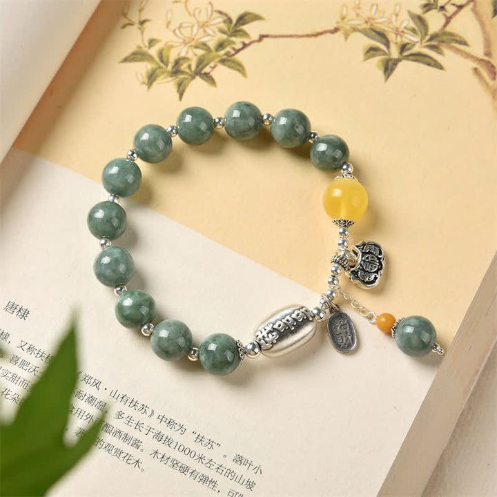 925 Sterling Silver Cyan Jade Amber Success Bracelet - image 8