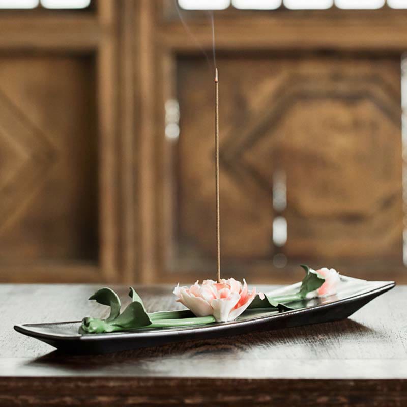 Lotus Peony Rose Flower Ceramic Spiritual Incense Burner - image 5