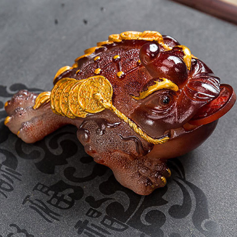 Buddha Stones Color Changing FengShui Wealth Lucky Frog Copper Coin Tea Pet Resin Figurine Decoration - image 6