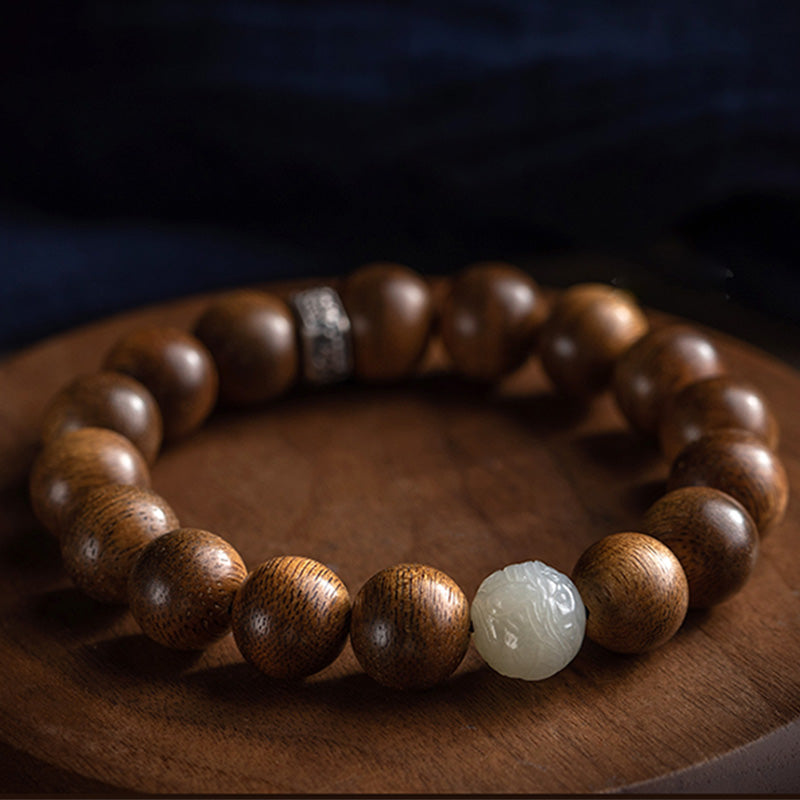 Buddha Stones Chinese Zodiac Natal Buddha Kalimantan Agarwood Jade 925 Sterling Silver Bracelet