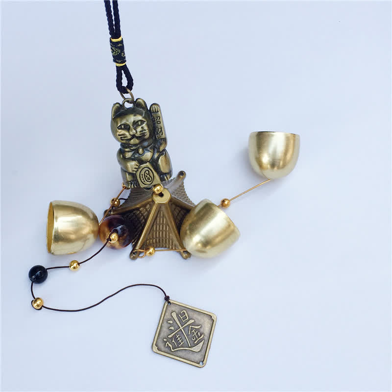 Auspicious Wealth Cat Wall Hanging Chime Bell Copper Luck Handmade Home Decoration - image 5