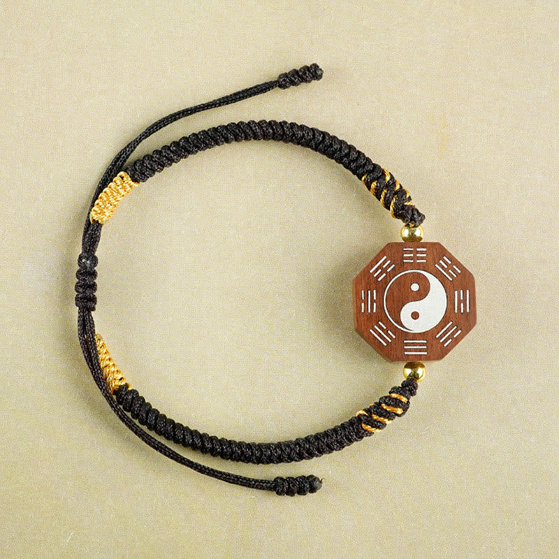 Buddha Stones Small Leaf Red Sandalwood Jujube Wood Ebony Wood Silver Inlaid Yin Yang Bagua Big Dipper Protection Bracelet