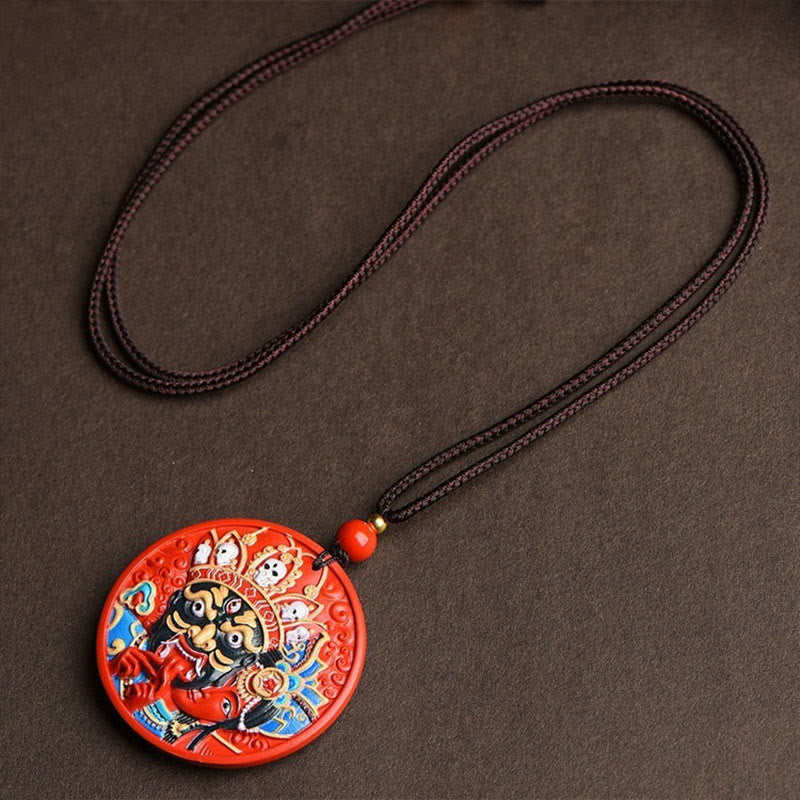 Buddha Stones Zakiram Goddess of Wealth Painted Cinnabar Blessing Necklace Pendant