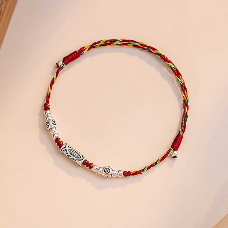 Buddha Stones 925 Sterling Silver Luck Koi Fish Braided Colorful String Bracelet Anklet - image 10