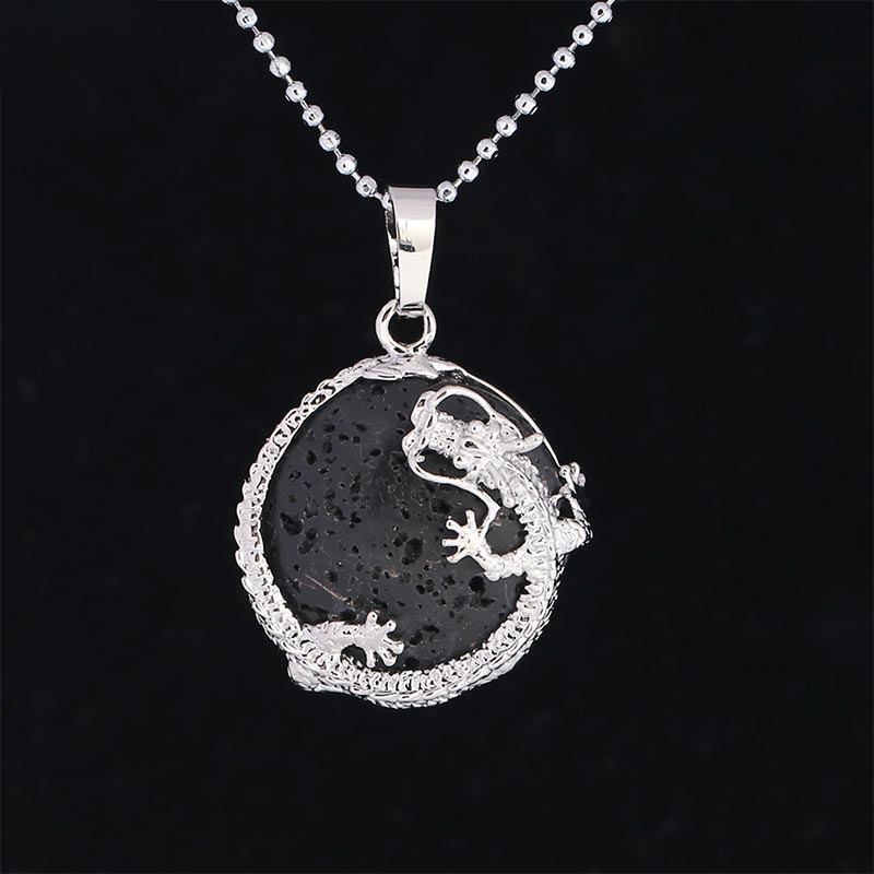 Buddha Stones Chinese Dragon Natural Quartz Crystal Healing Energy Necklace Pendant - Lava Stone - image 11