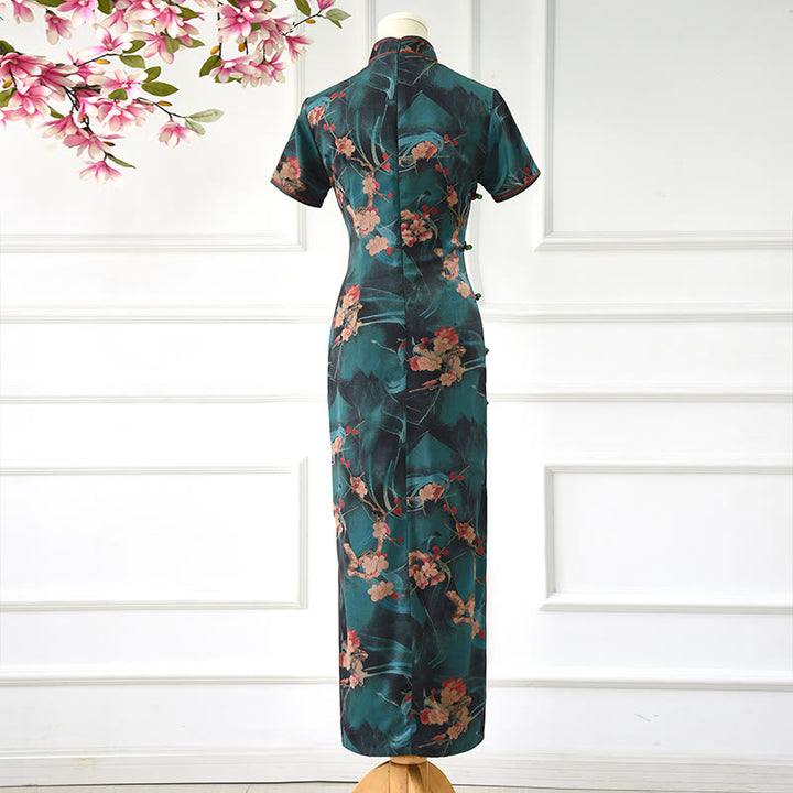 Buddha Stones Vintage Pink Flowers Print Cheongsam Dress Women's Qipao Dress - image 3
