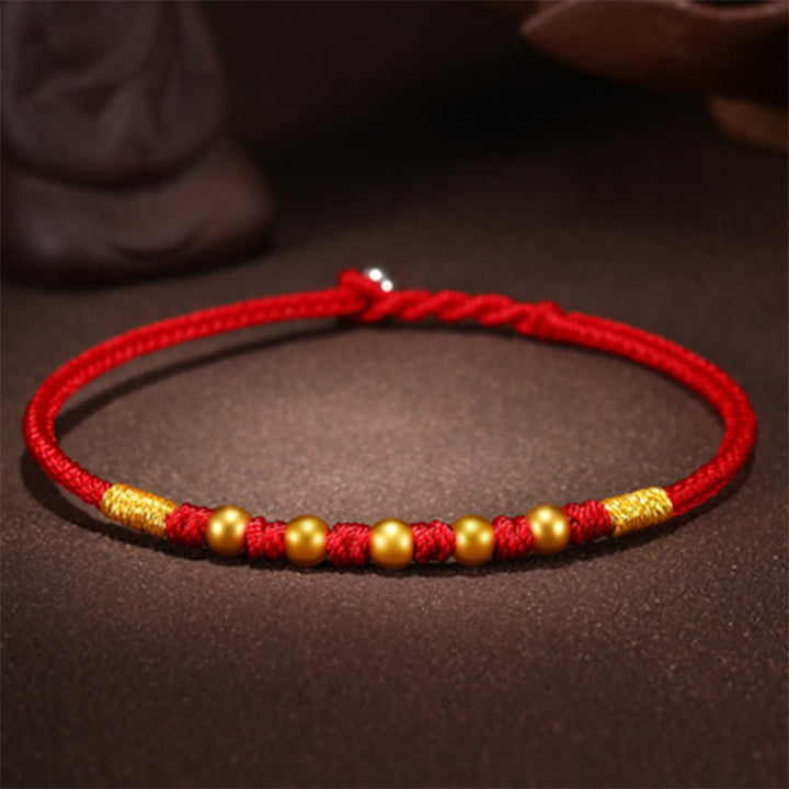 Buddha Stones 999 Gold Beads Luck King Kong Knot Handmade Braided Protection Bracelet