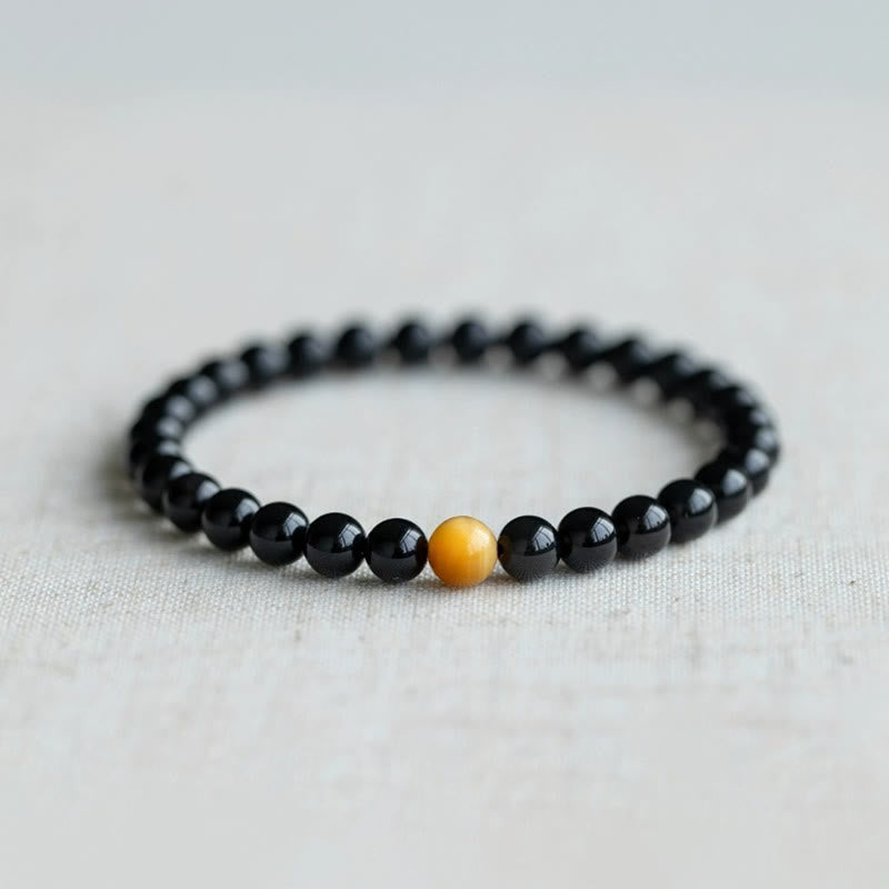 Buddha Stones Natural Rainbow Obsidian Tiger Eye Positive Love Bracelet