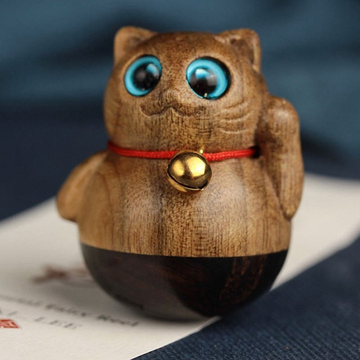 Buddha Stones Mini Lucky Cat Kitten Phoebe Zhennan Wood Blessing Decoration - image 10
