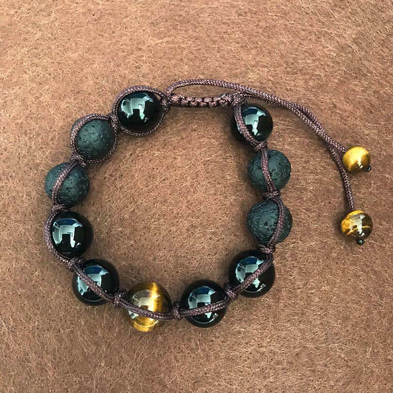 Buddha Stones Lava Rock Tiger Eye Stone Support Healing String Bracelet - Lava Rock - image 0