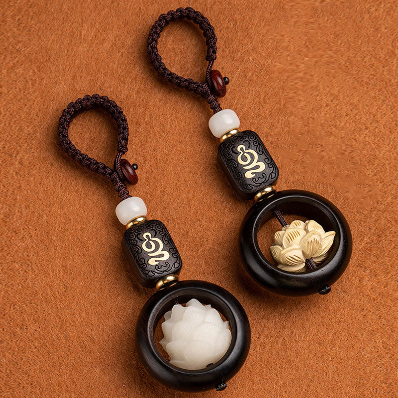 Buddha Stones Ebony Wood Bodhi Seed Boxwood Lotus Enlightenment Key Chain Decoration