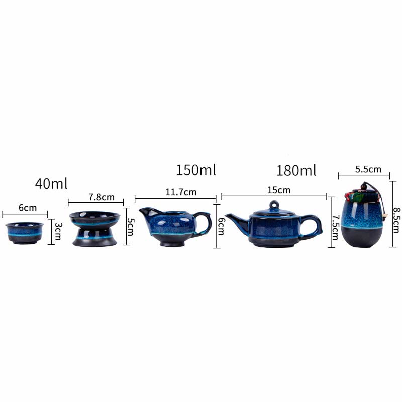 Blue Gradient Color Chinese Gongfu Tea Ceramic Teapot Portable Gift Bag Box Set