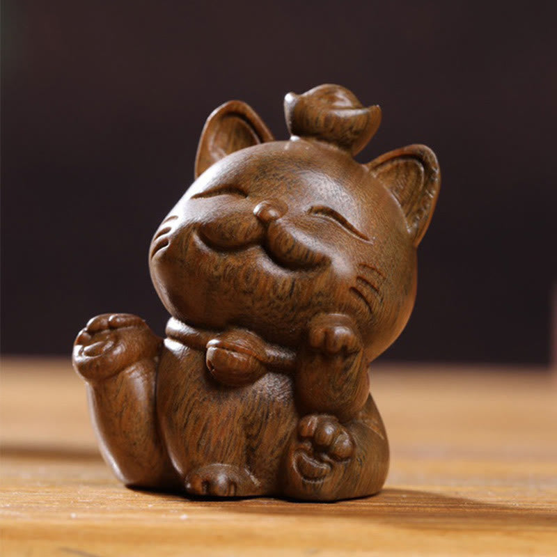 Buddha Stones Mini Green Sandalwood Ingot Lucky Cat Carved Peace Desk Decorations - image 7