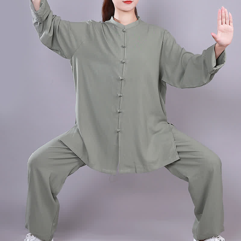 Tai Chi Qigong Meditation Prayer Spiritual Zen Practice Unisex Cotton Linen Clothing Set - Green - Long Sleeve - US14，UK/AU18，EU46 (3XL)  - image 19