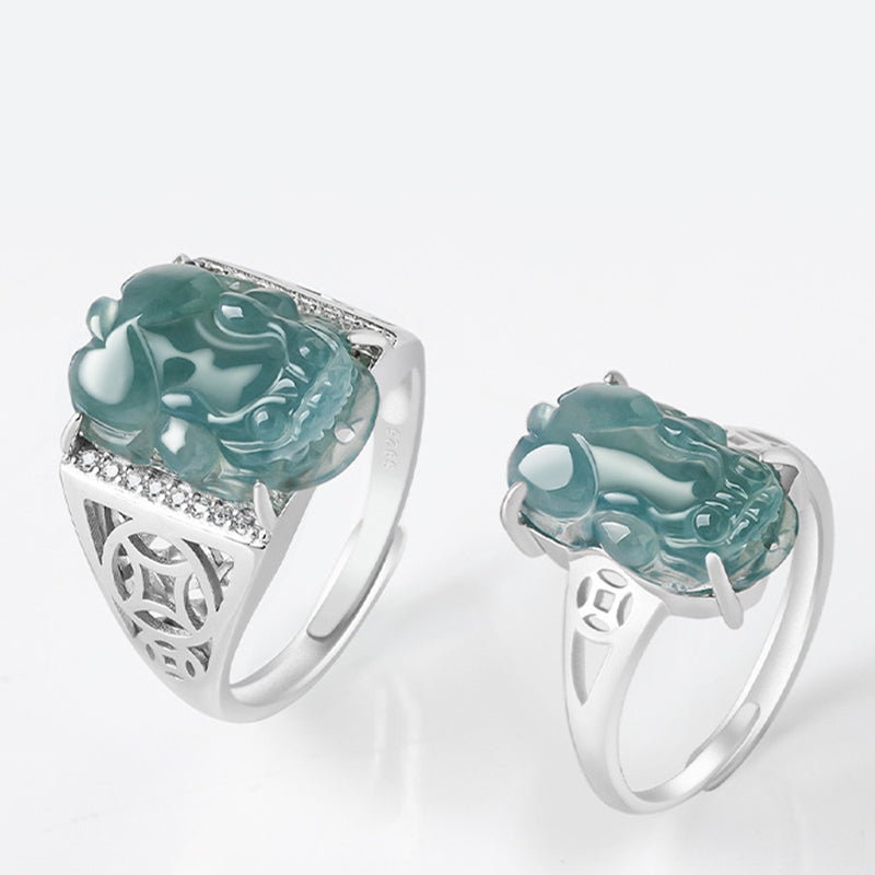 Buddha Stones 925 Sterling Silver Fengshui Wealth Prosperity Jade PiXiu Luck Ring - image 1