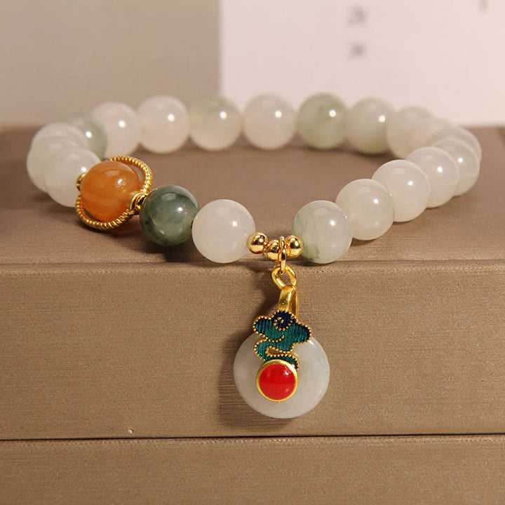 Buddha Stones Jade Auspicious Clouds Red Agate Citrine Prosperity Bracelet