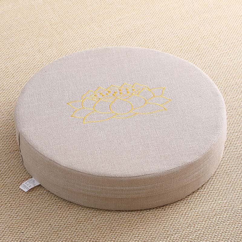 Lotus Embroidery Cotton Linen Meditation Seat Cushion - Soft - 40cm*10cm - Seashell - image 8
