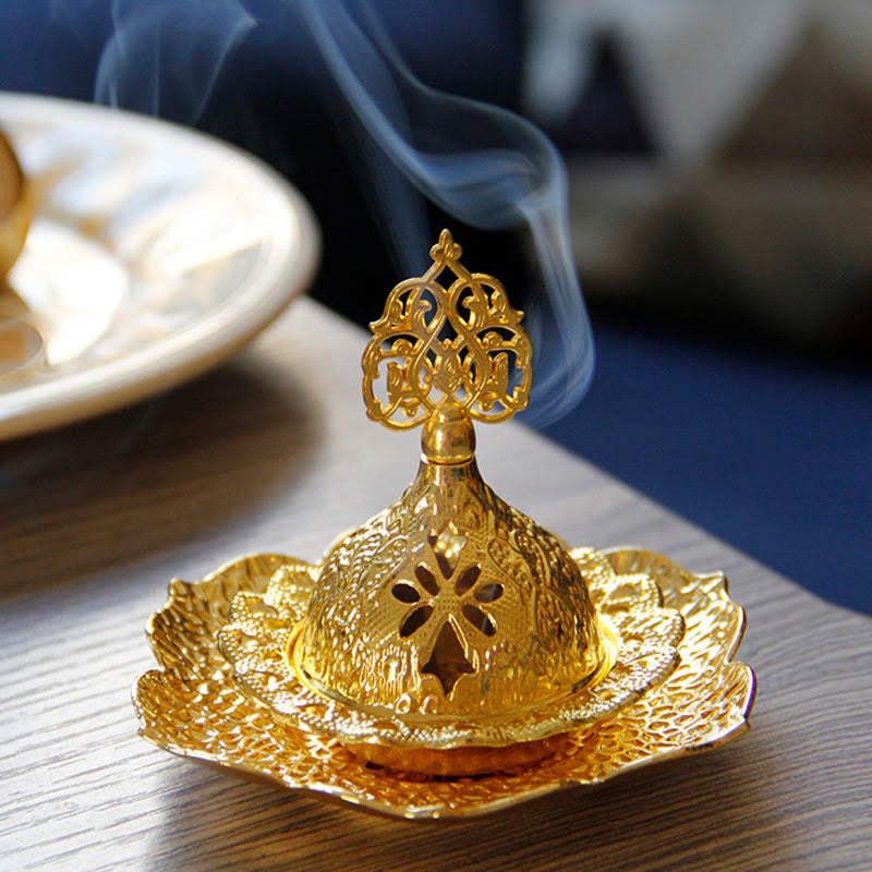 Gold Leaf Coaster Spiritual Mini Alloy Metal Incense Burner - image 9