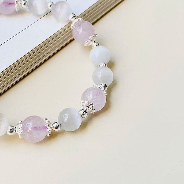 Buddha Stones 925 Sterling Silver Natural Amethyst Cat's Eye Spiritual Awareness Star Bracelet - image 4