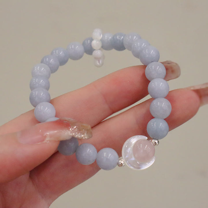 Buddha Stones 925 Sterling Silver Natural Amethyst Aquamarine Pink Crystal Cat's Eye Healing Crescent Moon Bracelet - image 8