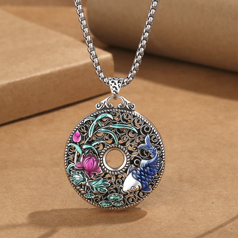 Buddha Stones Koi Fish Lotus Peace Buckle Fu Character Wealth Luck Necklace Pendant - Lotus Koi Fish&Chain - image 1