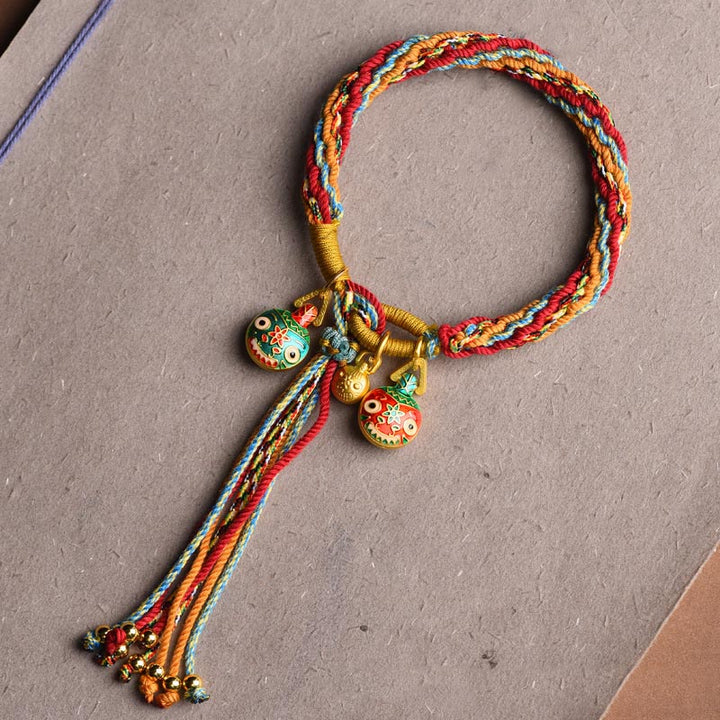 Buddha Stones Gold Swallowing Beast Family Luck Reincarnation Knot Braid Colorful String Bracelet