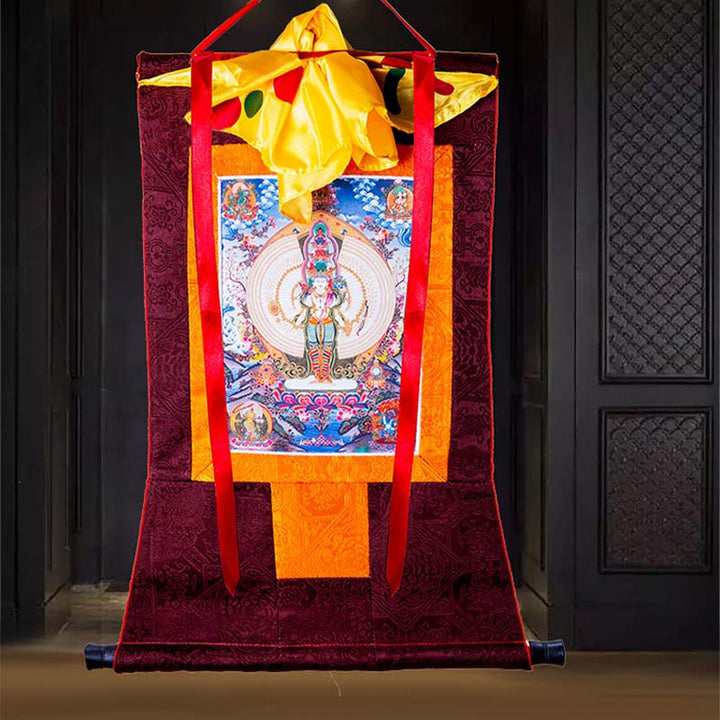 Tibetan Thousand-handed Avalokitesvara Framed Thangka Blessing Decoration