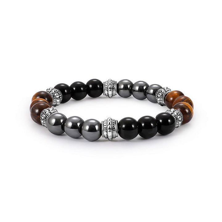 Buddha Stones Tiger Eye and Hematite Good Luck and Healing Bracelet - 0.31 in (8 mm) - image 0