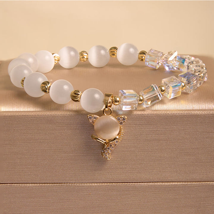 Buddha Stones Cat's Eye Crystal Lucky Clover Star Moon Fish Tail Fox Cat Charm Love Bracelet