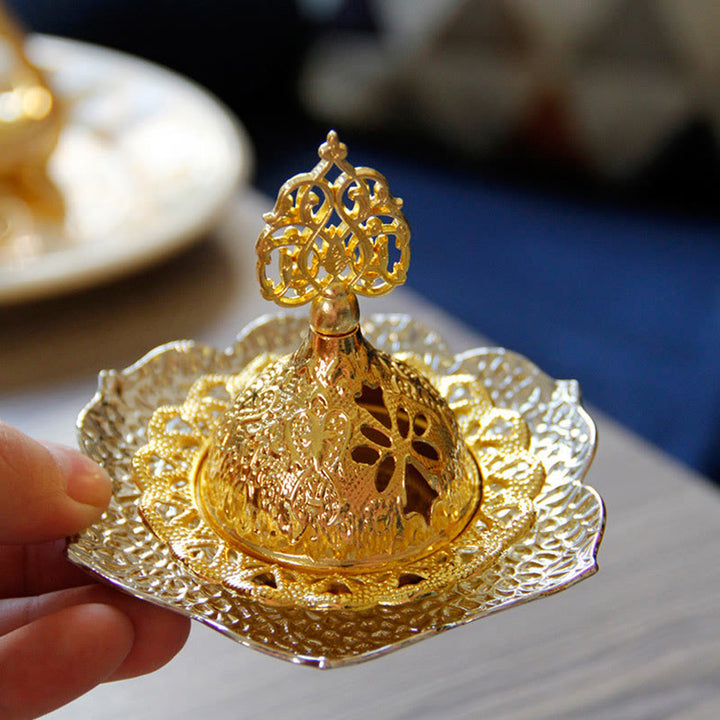 Gold Leaf Coaster Spiritual Mini Alloy Metal Incense Burner - image 18