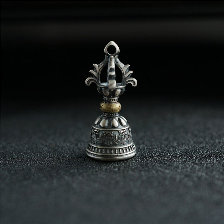 Buddha Stones Tibet 925 Sterling Silver Om Mani Padme Hum Dorje Bell Vajra Engraved Enlightenment Pendant Hanging Decoration - image 1