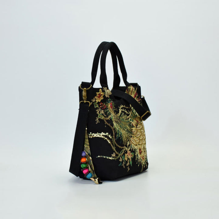 Peacock Double-sided Embroidery Tote Bag Shoulder Bag Crossbody Bag