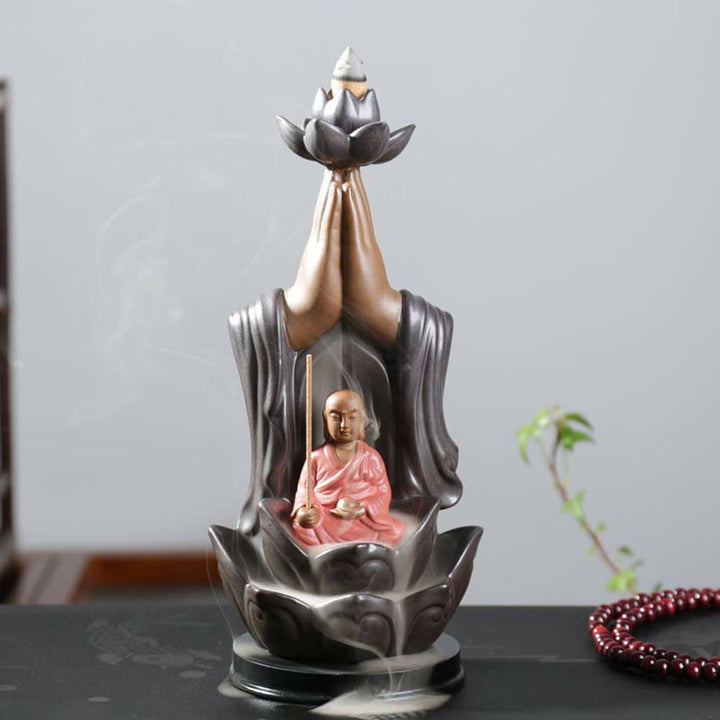 Buddha Avalokitesvara Chenrezig Ksitigarbha Ceramic Lotus Blessing Backflow Incense Burner - Ksitigarbha - image 11