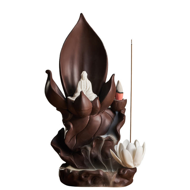 Buddha Stones Lotus Buddha Avalokitesvara Enlightenment Purple Clay Incense Burner Decoration - image 12