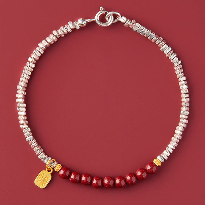 Buddha Stones 925 Sterling Silver Cinnabar Fu Character Blessing Bracelet - Cinnabar&Fu Character(Wrist Circumference 15-18cm) - image 4