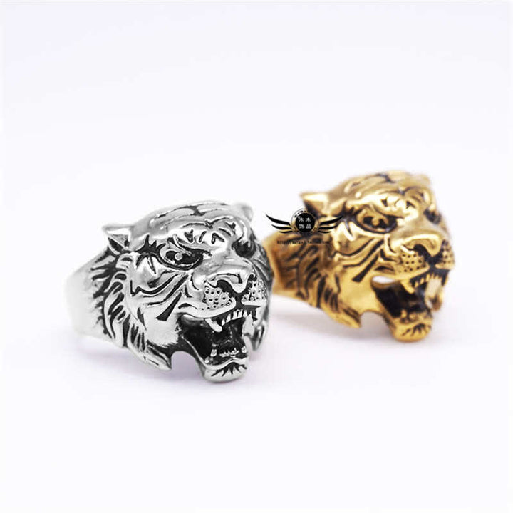 Men's Animal Tiger Head Titanium Steel Balance Calm Punk Rock Biker Ring