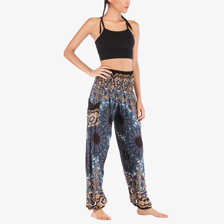 Buddha Stones Geometric Mandala Pattern Loose Harem Trousers High Waist Women's Yoga Pants