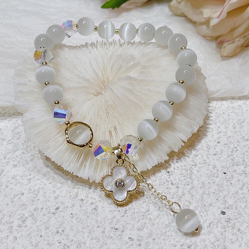 Buddha Stones Cat's Eye Crystal Lucky Clover Star Moon Fish Tail Fox Cat Charm Love Bracelet