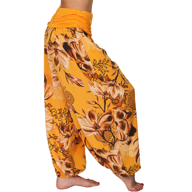 Buddha Stones Flower Leaves Pattern Loose Harem Trousers Women's Yoga Pants