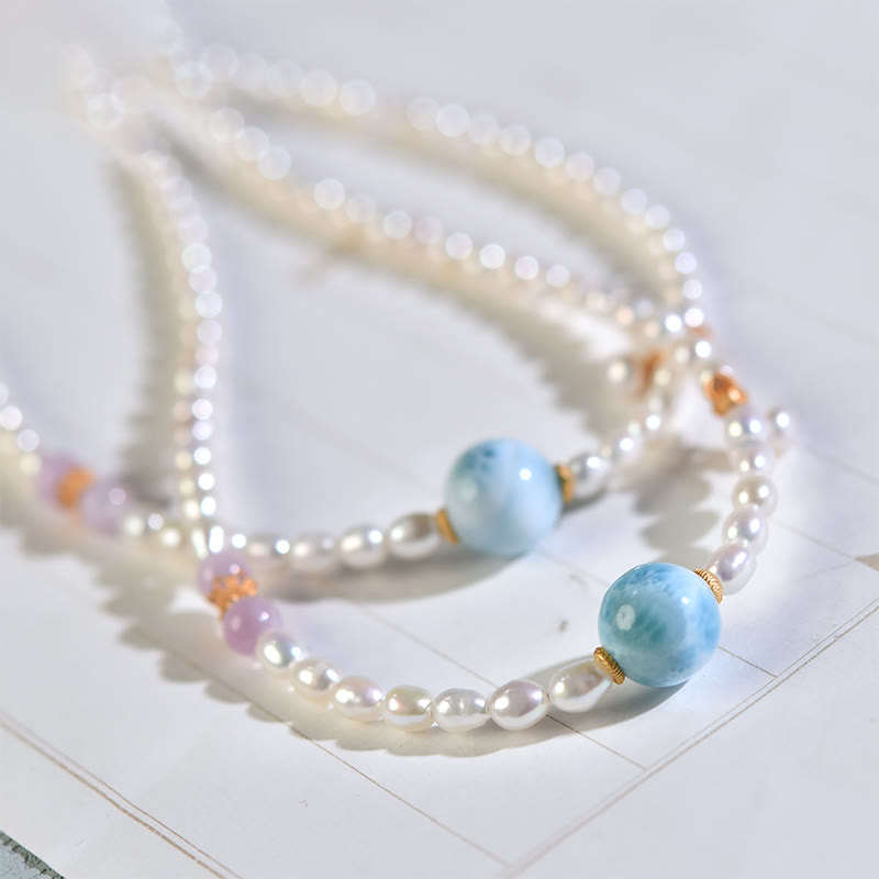 Buddha Stones 925 Sterling Silver Natural Pearl Larimar Sincerity Necklace Pendant - image 2