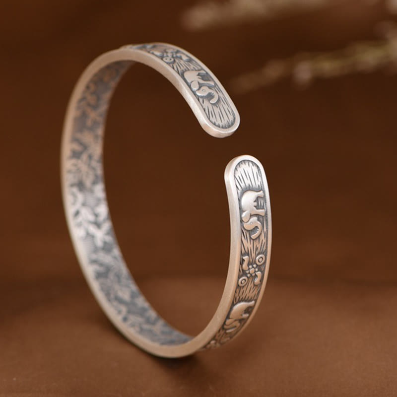 Buddha Stones 999 Sterling Silver Elephant Strength Wisdom Bracelet Cuff Bangle - image 3